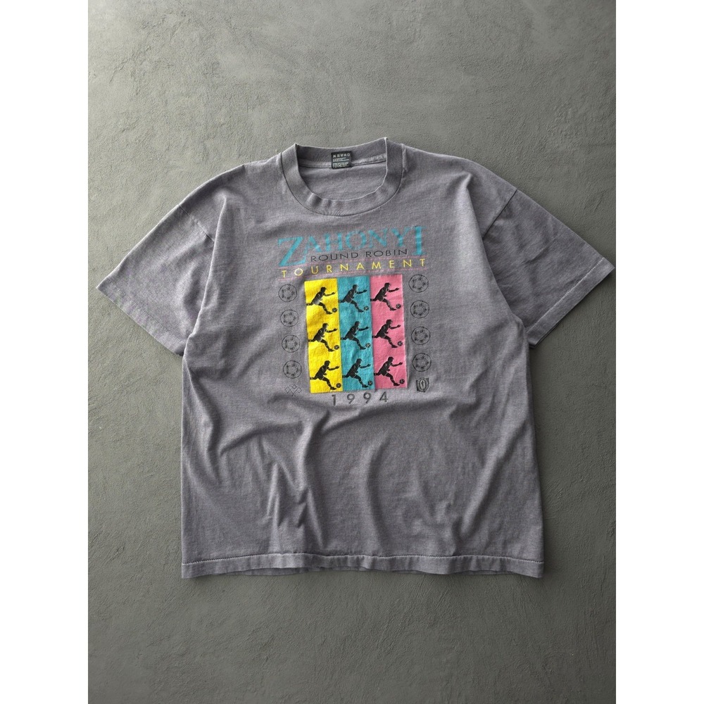 Vintage 90s Zahonyi Soccer Tournament Grey Single Stitch Crewneck T-shirt XL